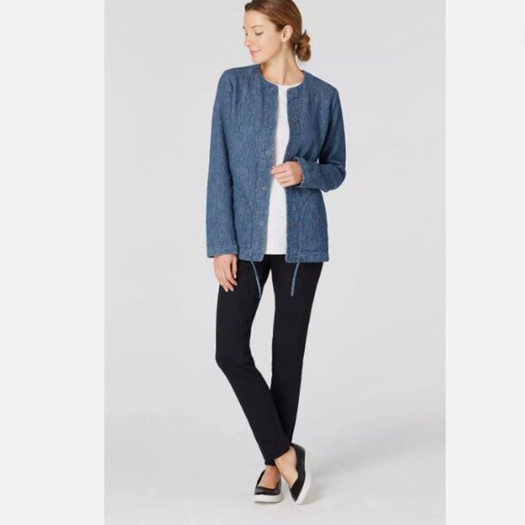 J.Jill Indigo Cinch Hem Textured Cotton Snap Front Jacket with Pockets - S - Picture 4 of 10